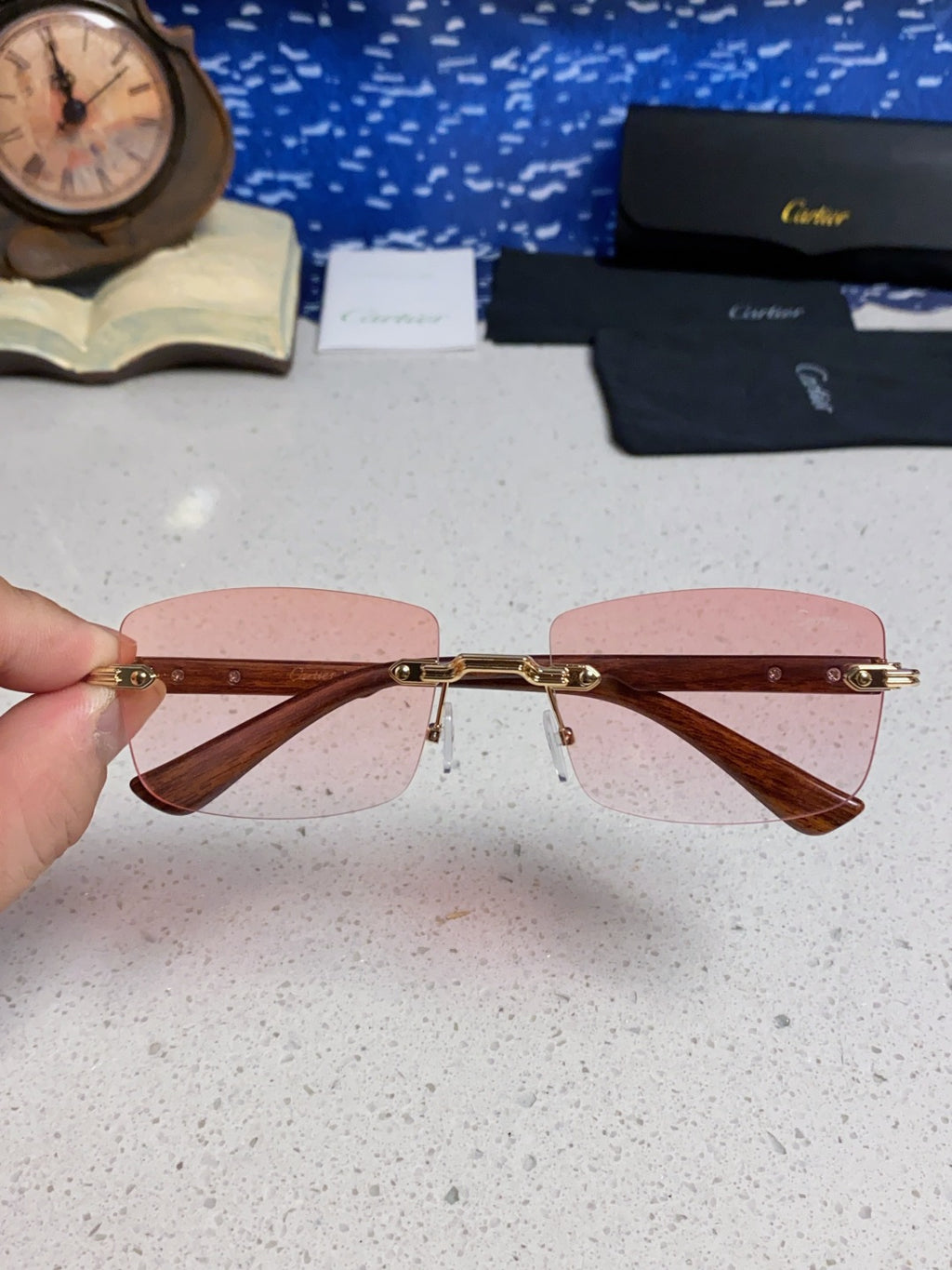 Cartier Lightweight Rimless Red Lens Sunglasses for Men & Women - 998224 - detail image 3