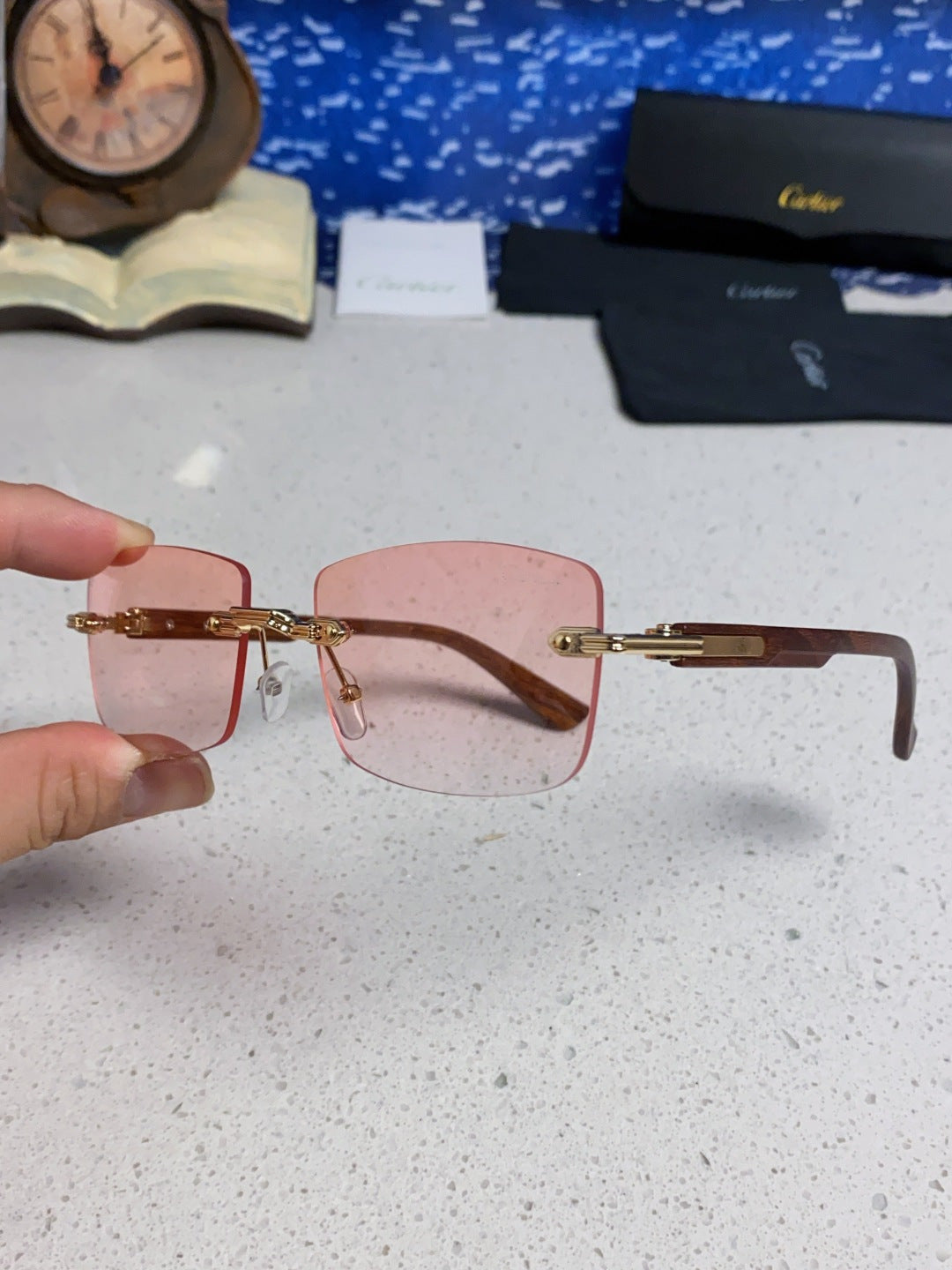 Cartier Lightweight Rimless Red Lens Sunglasses for Men & Women - 998224 - detail image 5