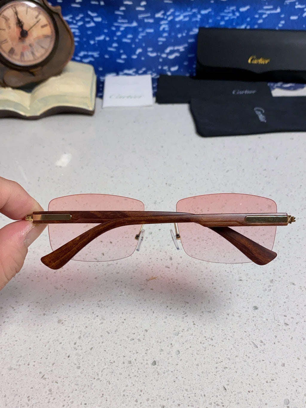 Cartier Lightweight Rimless Red Lens Sunglasses for Men & Women - 998224 - detail image 4