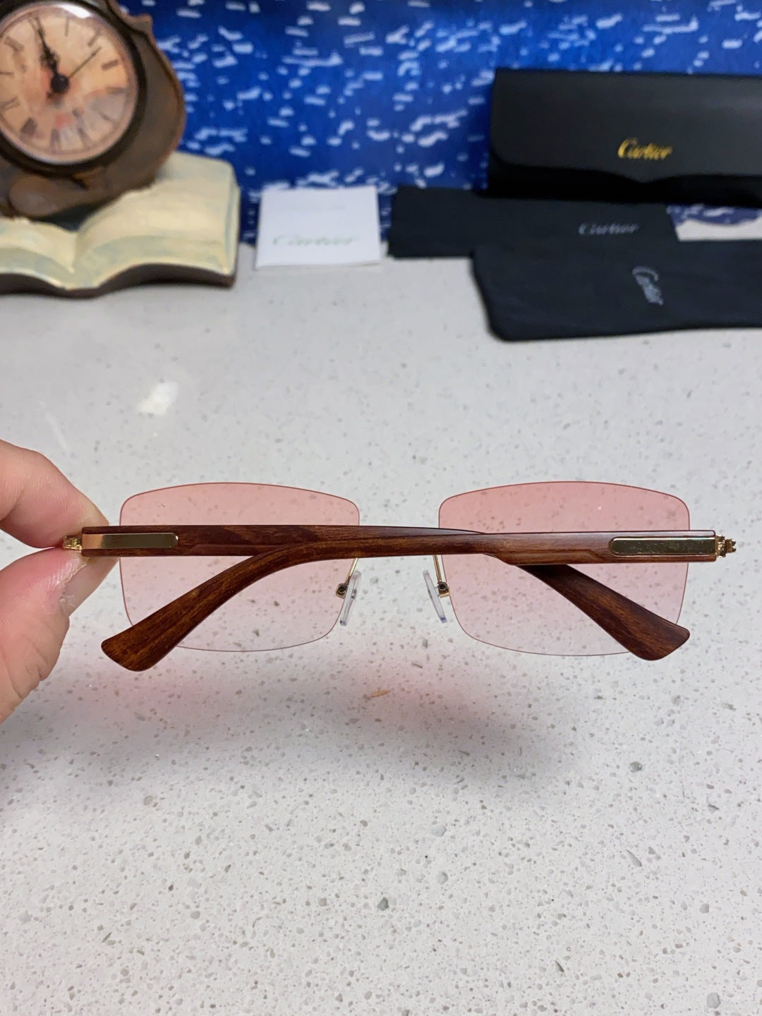 Cartier Lightweight Rimless Red Lens Sunglasses for Men & Women - 998224 - detail image 4