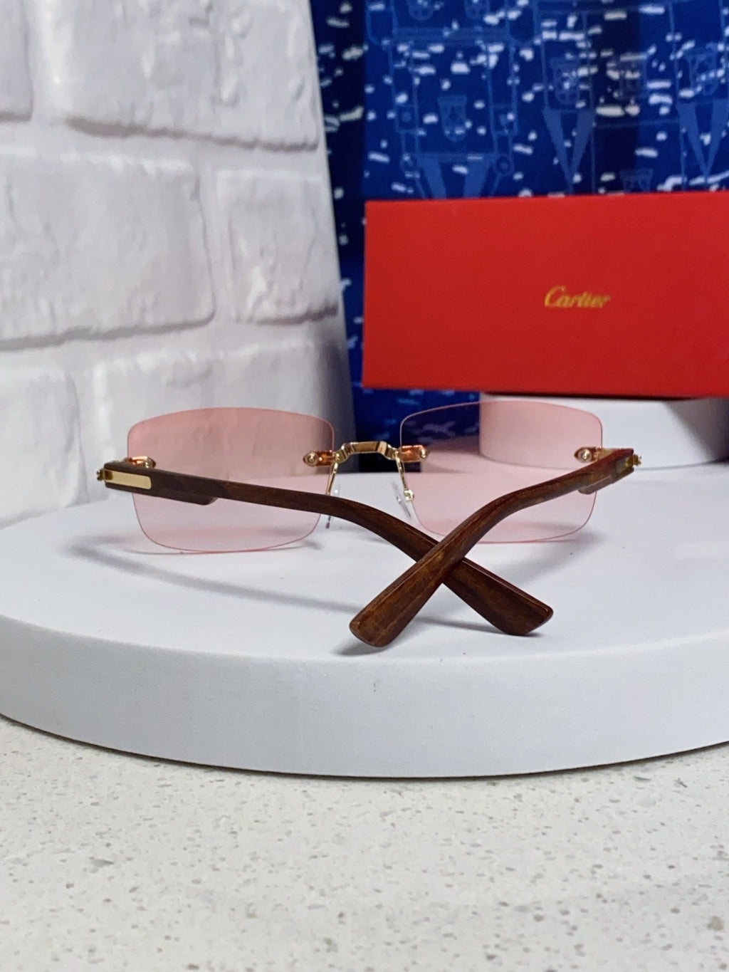 Cartier Lightweight Rimless Red Lens Sunglasses for Men & Women - 998224 - detail image 2