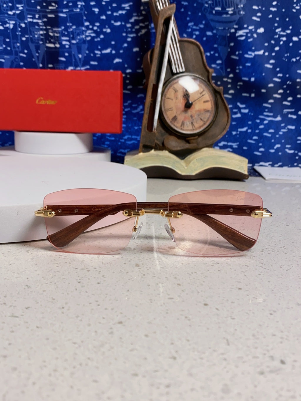 Cartier Lightweight Rimless Red Lens Sunglasses for Men & Women - 998224 - detail image 8