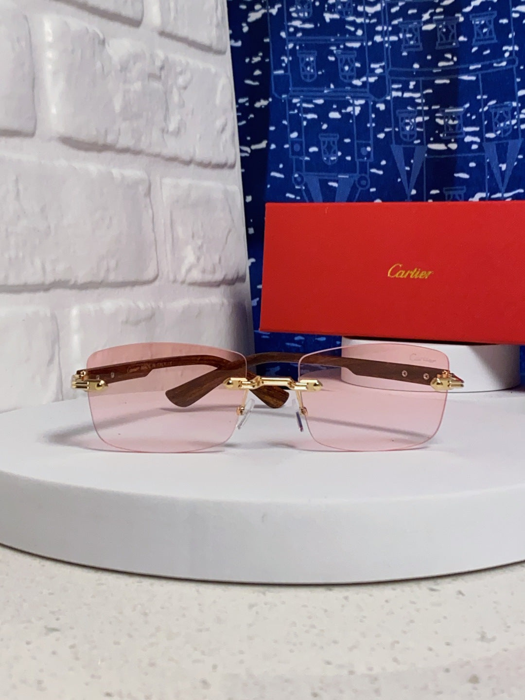 Cartier Lightweight Rimless Red Lens Sunglasses for Men & Women - 432336