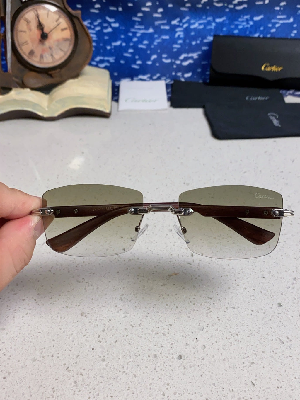 Cartier Lightweight Rimless Silver Lens Sunglasses for Men & Women - 998225 - detail image 4