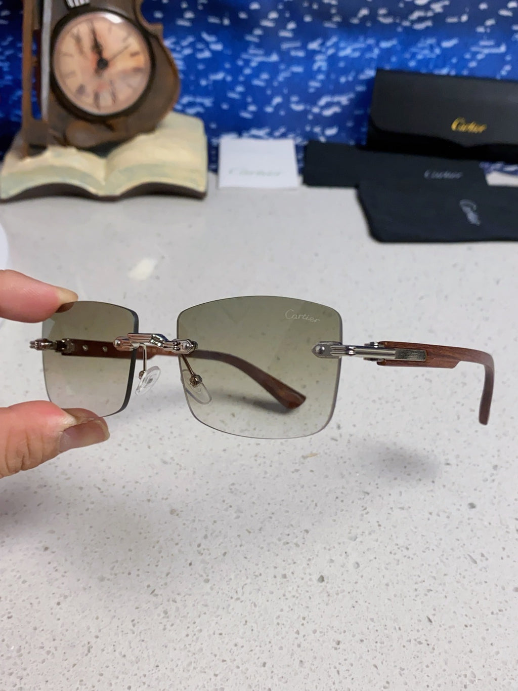 Cartier Lightweight Rimless Silver Lens Sunglasses for Men & Women - 998225 - detail image 6