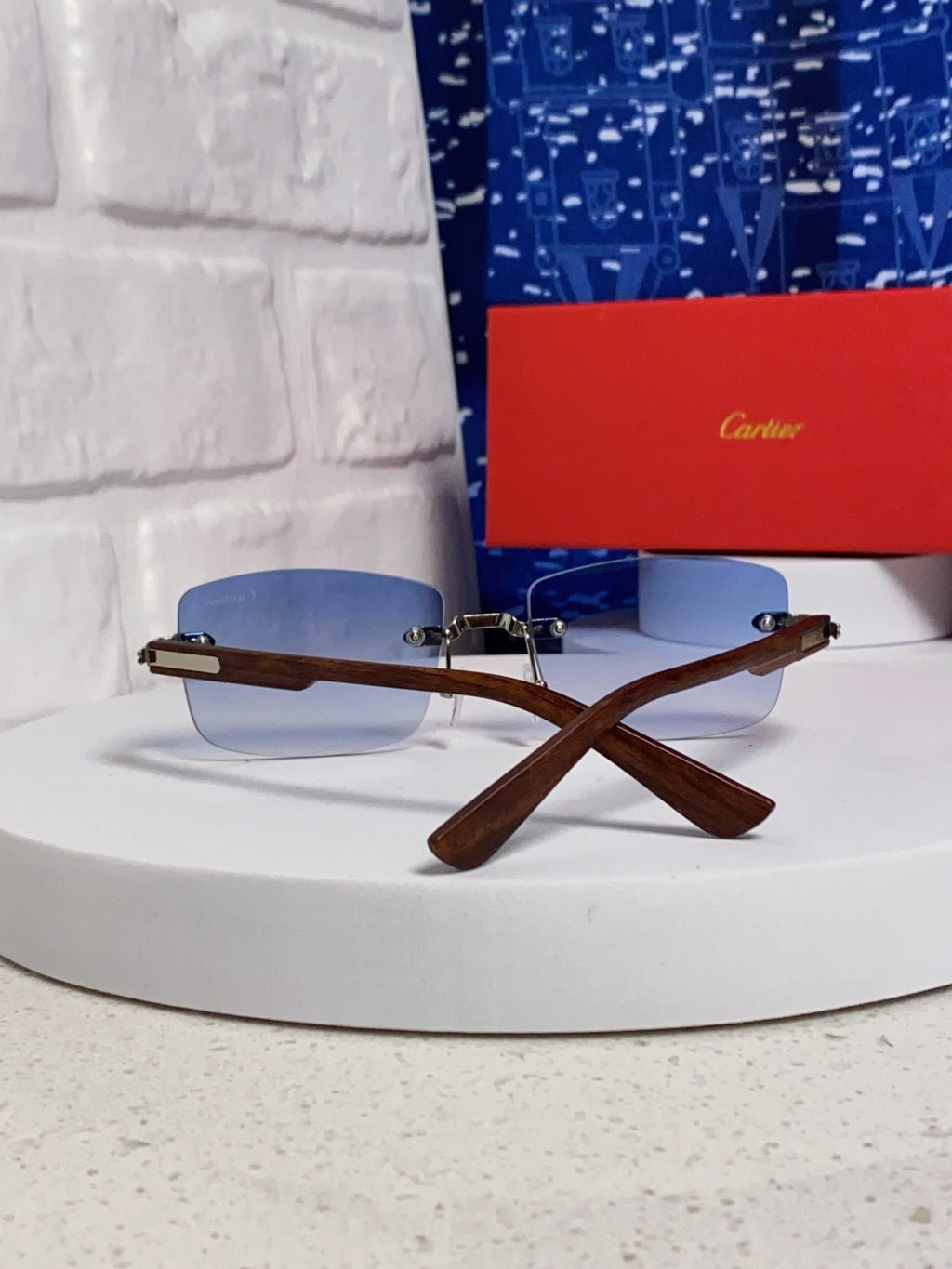Cartier Lightweight Rimless Blue Lens Sunglasses for Men & Women - 998226 - detail image 3
