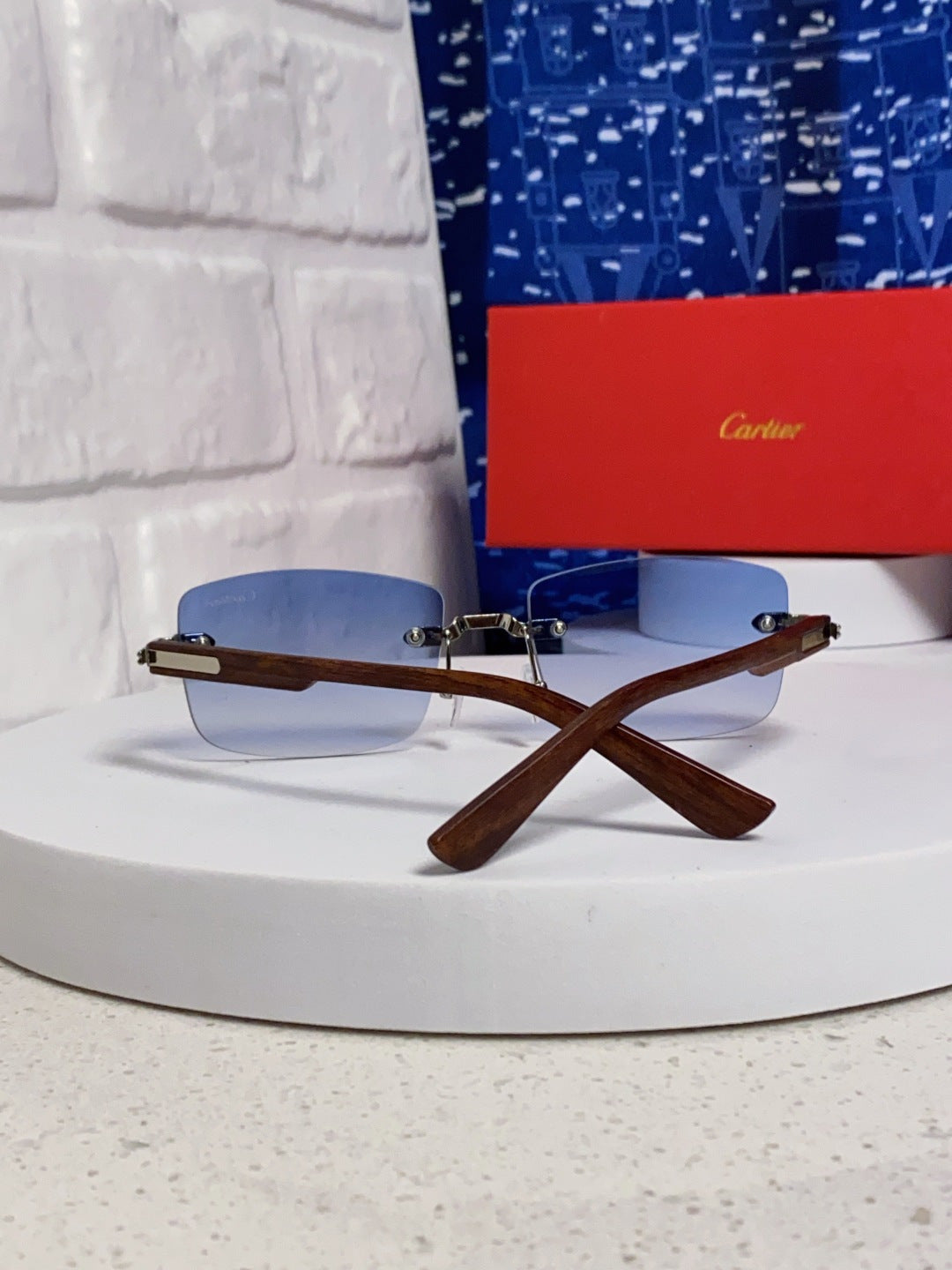 Cartier Lightweight Rimless Blue Lens Sunglasses for Men & Women - 998226 - detail image 3