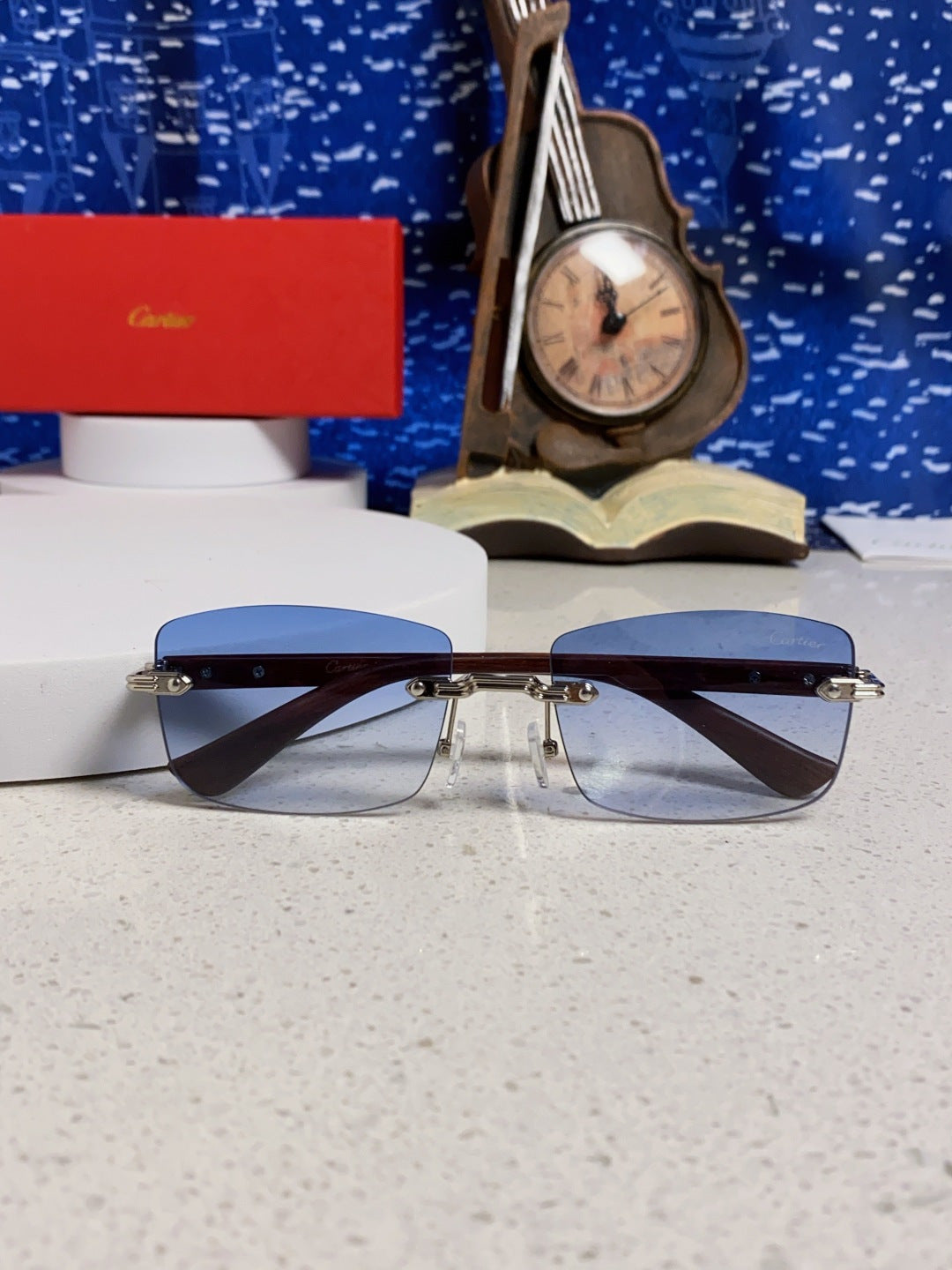 Cartier Lightweight Rimless Blue Lens Sunglasses for Men & Women - 998226 - detail image 9