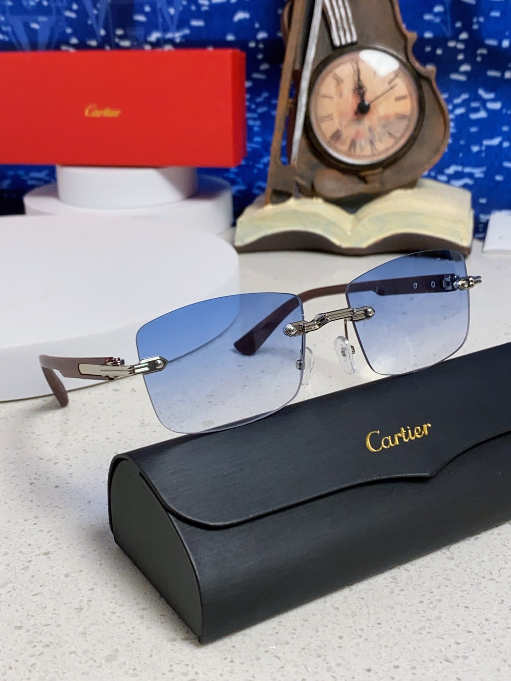 Cartier Lightweight Rimless Blue Lens Sunglasses for Men & Women - 998226 - detail image 10