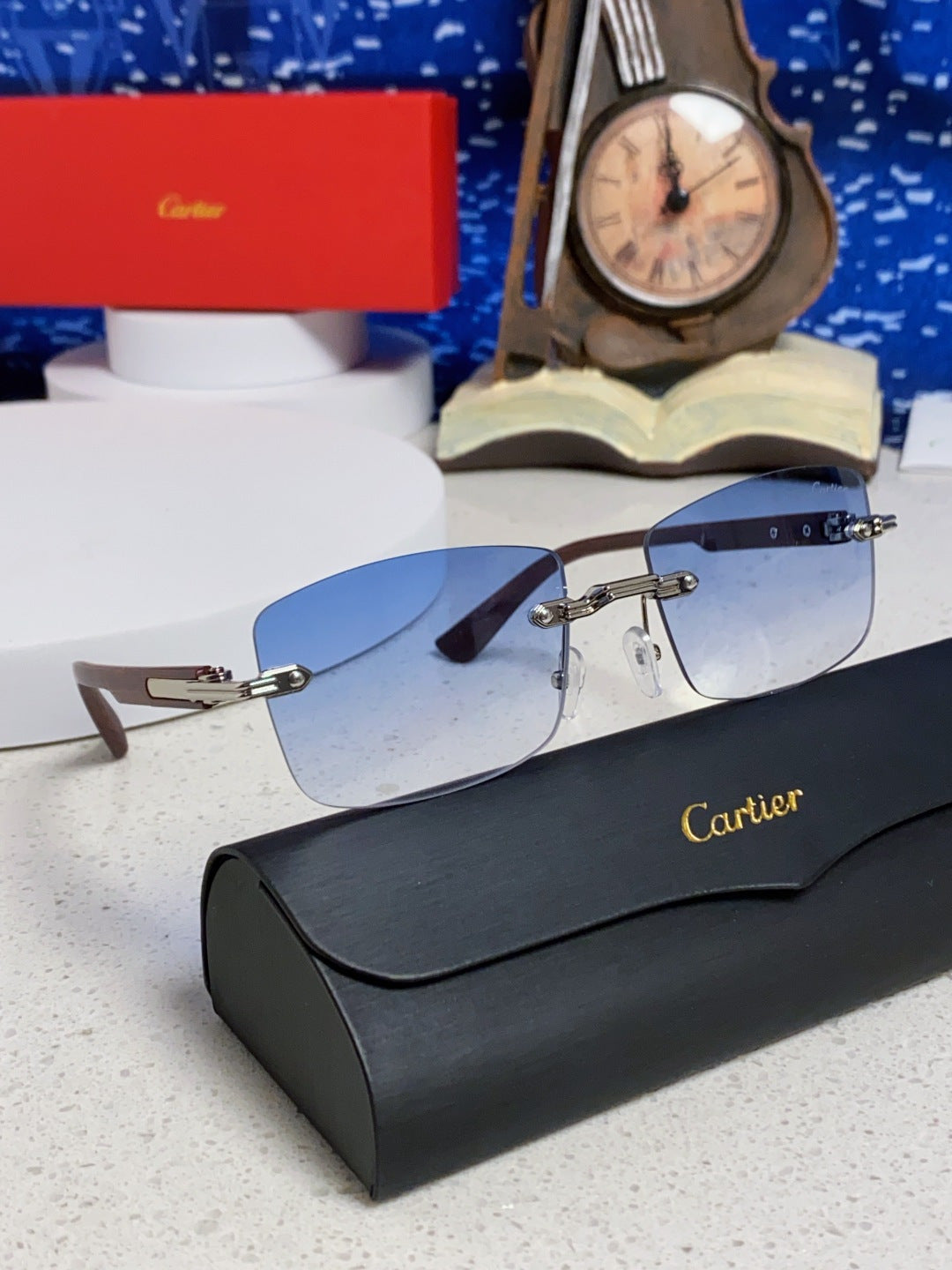 Cartier Lightweight Rimless Blue Lens Sunglasses for Men & Women - 998226 - detail image 10