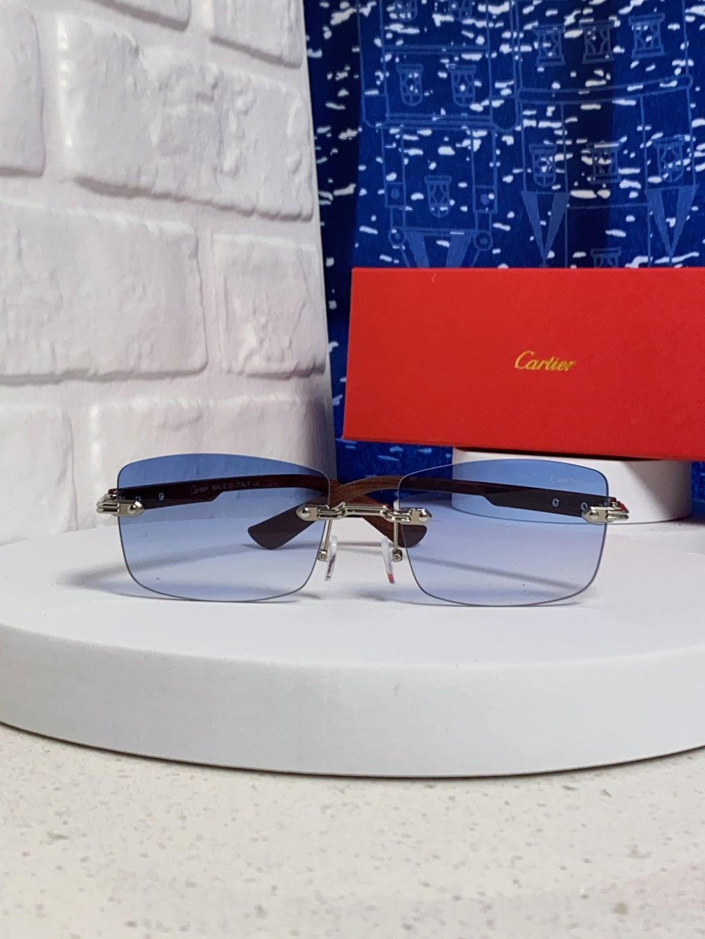 Cartier Lightweight Rimless Blue Lens Sunglasses for Men & Women - 998226 - detail image 2