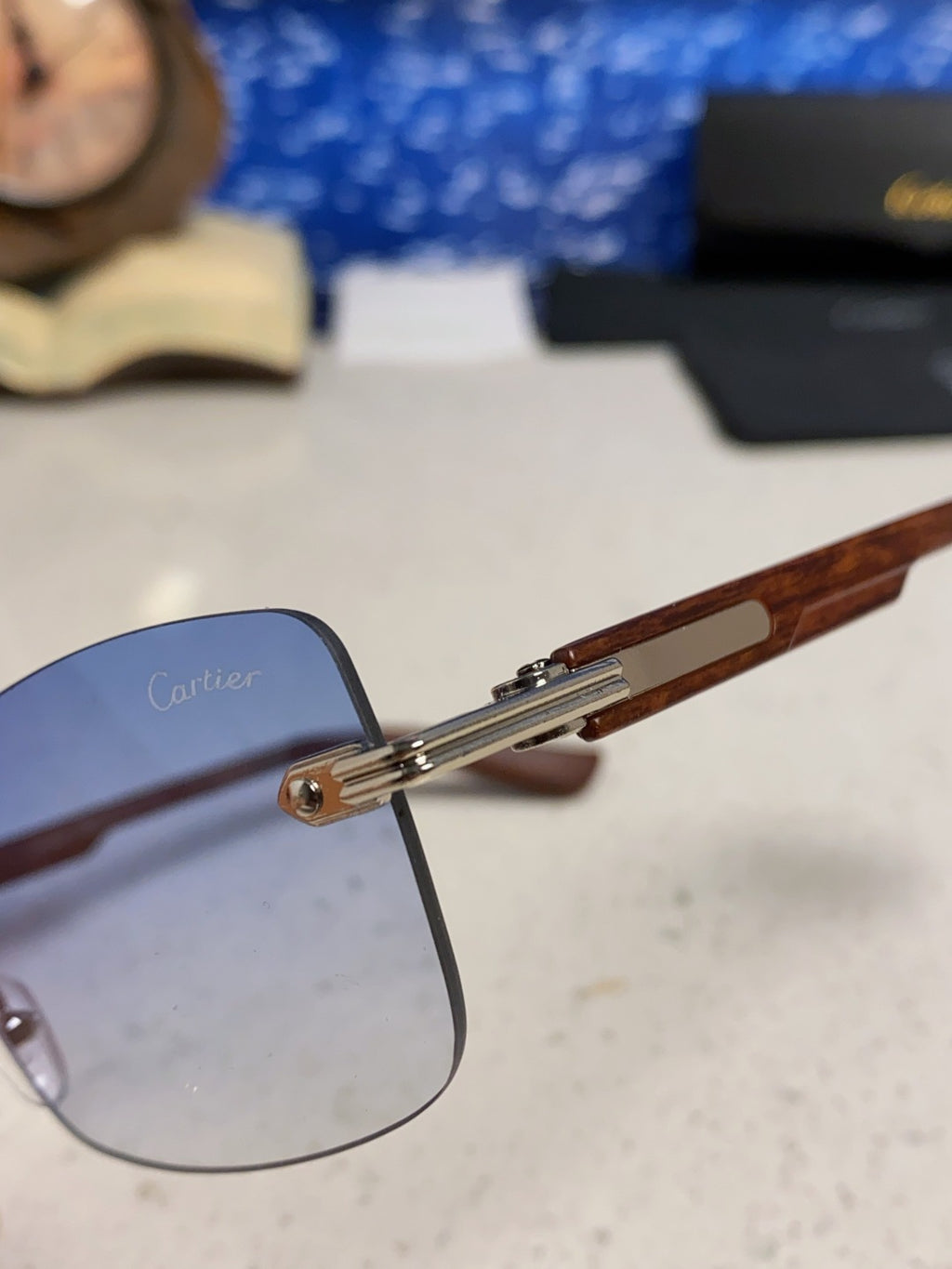 Cartier Lightweight Rimless Blue Lens Sunglasses for Men & Women - 432337 - detail image 7
