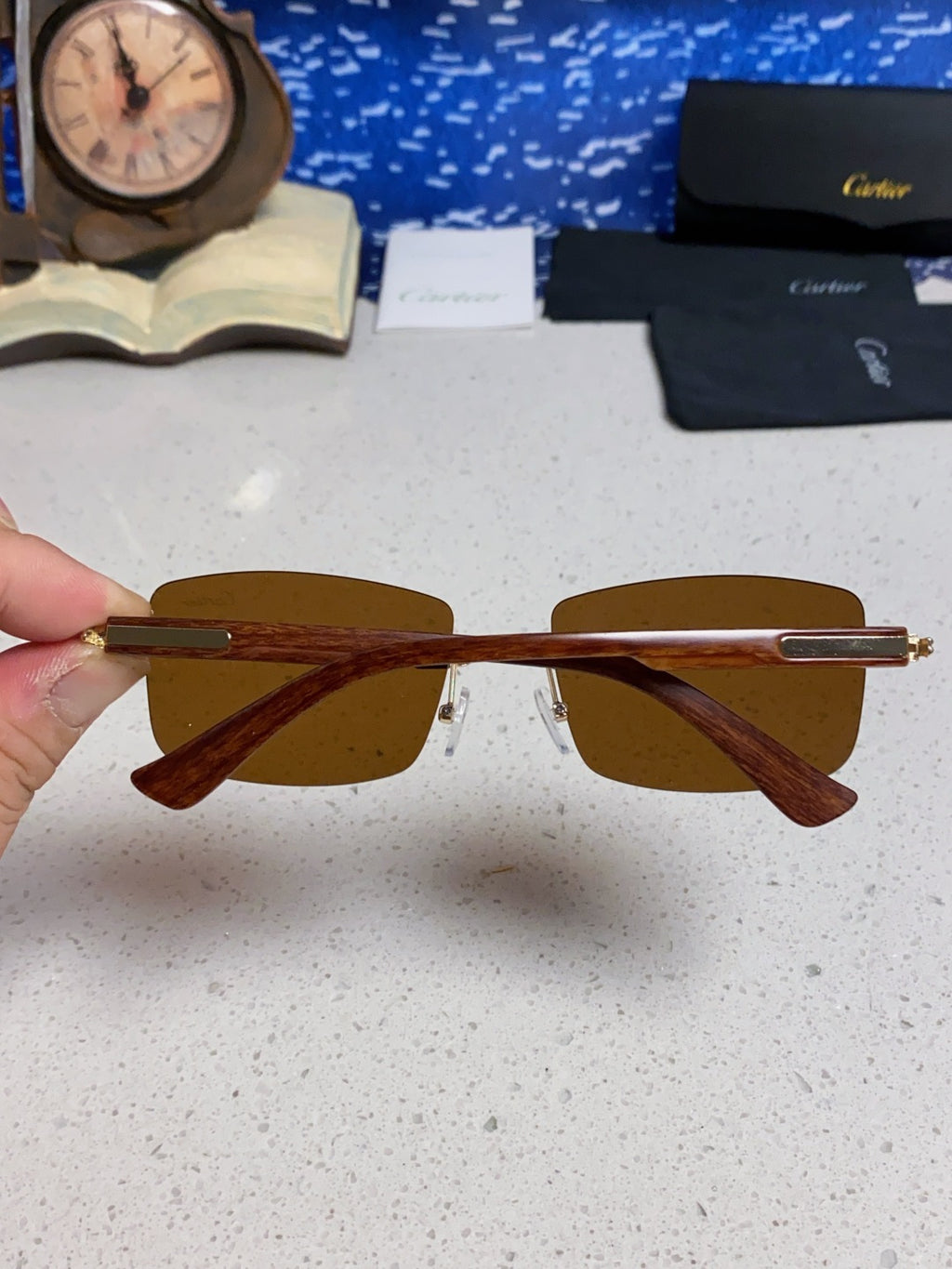 Cartier Lightweight Rimless Brown Lens Sunglasses for Men & Women - 998227 - detail image 5