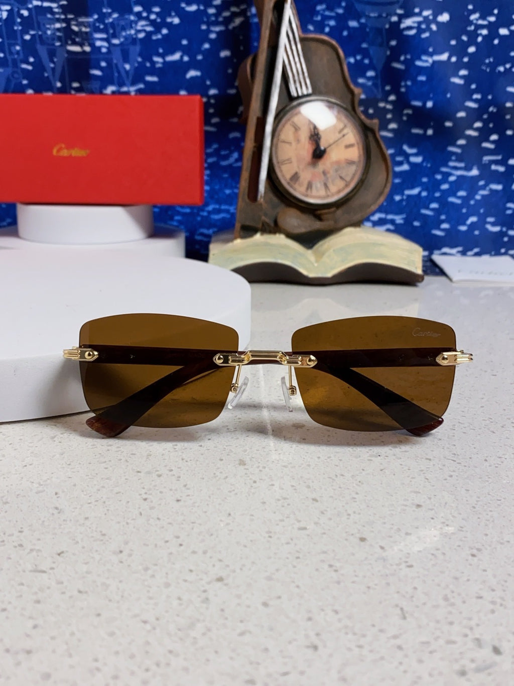Cartier Lightweight Rimless Brown Lens Sunglasses for Men & Women - 998227 - detail image 9