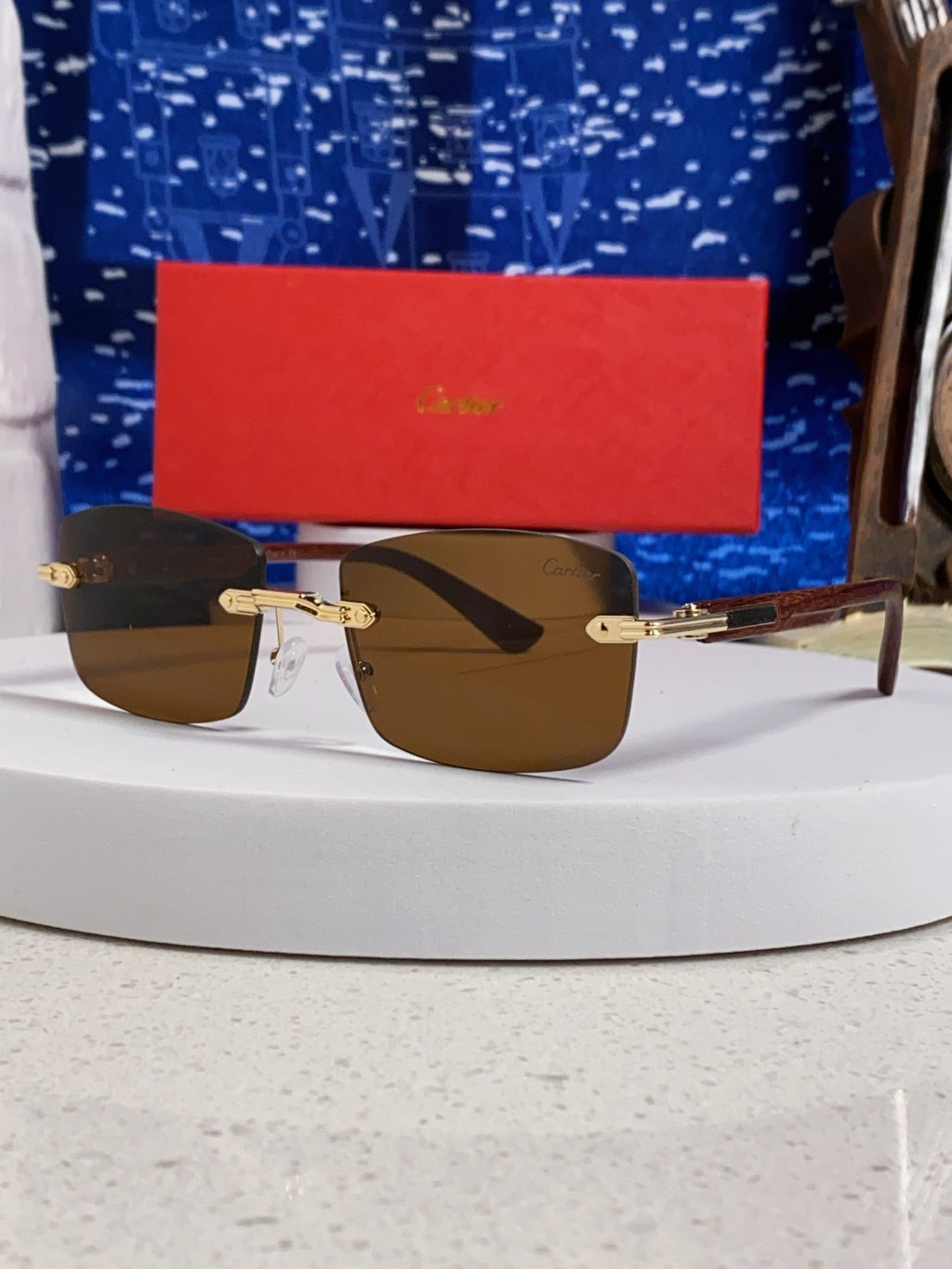 Cartier Lightweight Rimless Brown Lens Sunglasses for Men & Women - 998227