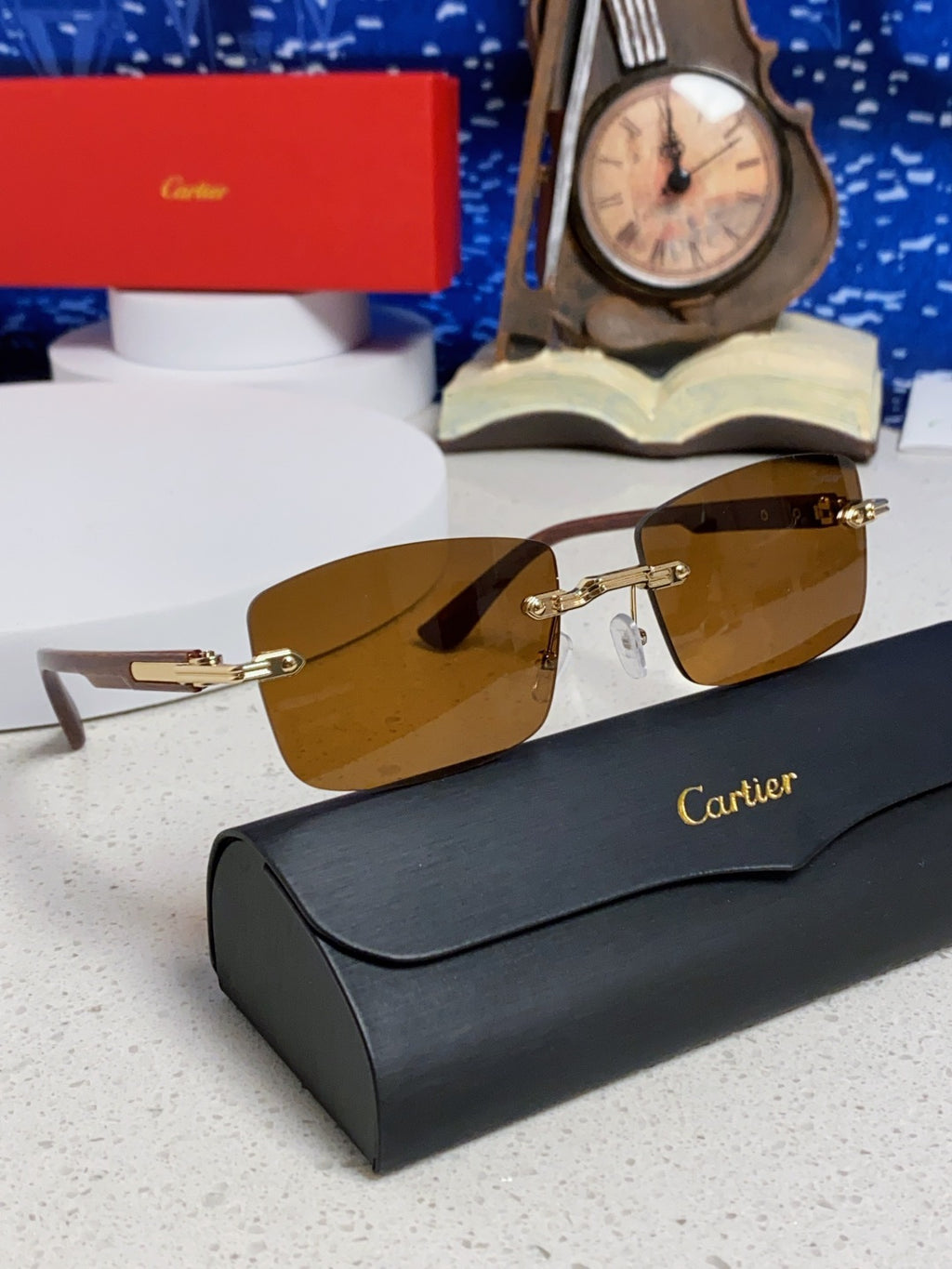 Cartier Lightweight Rimless Brown Lens Sunglasses for Men & Women - 998227 - detail image 10