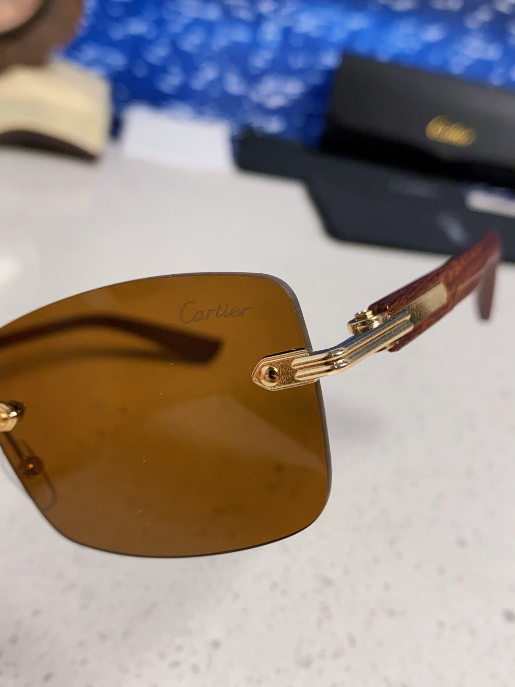 Cartier Lightweight Rimless Brown Lens Sunglasses for Men & Women - 998227 - detail image 7