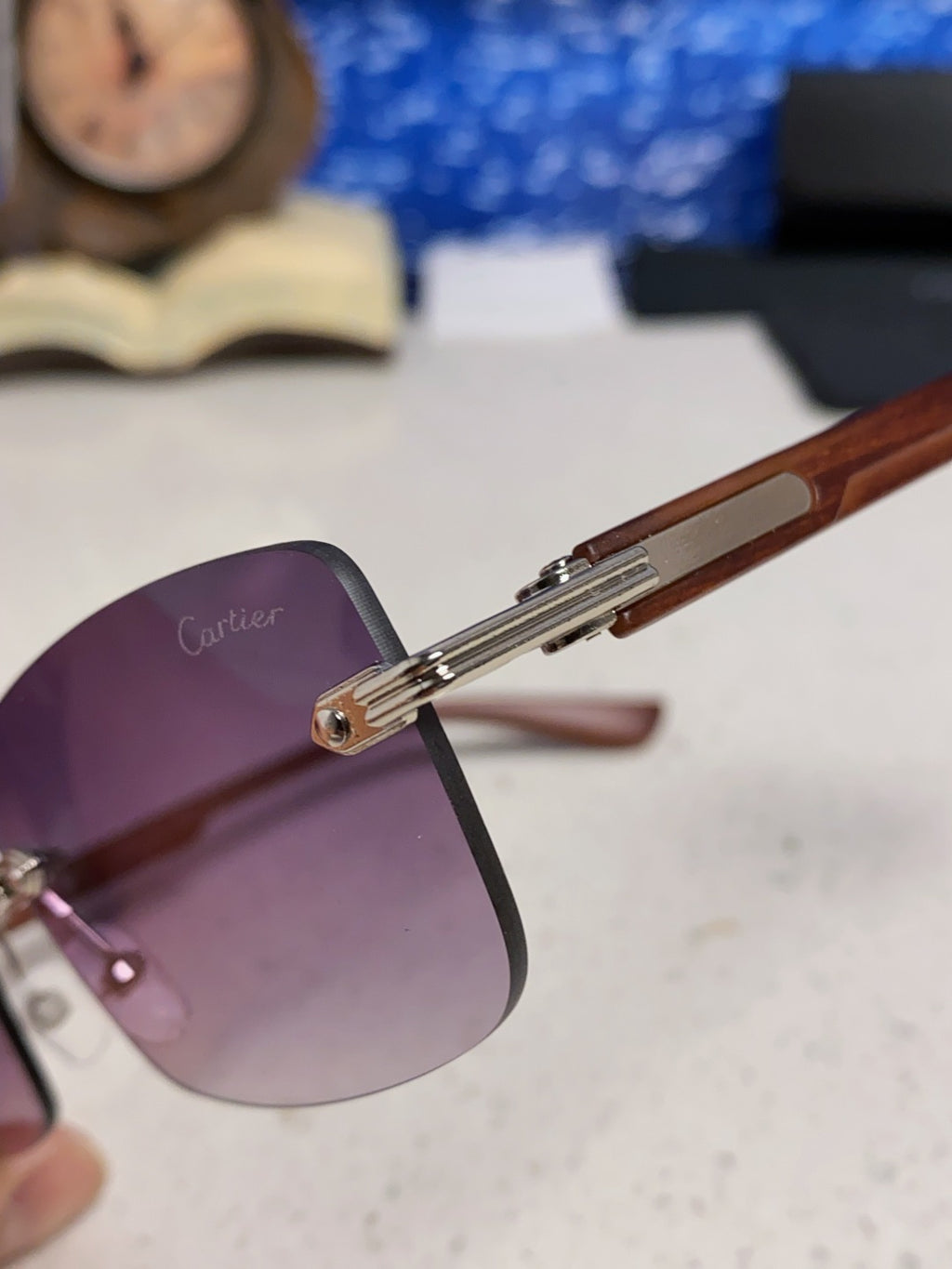 Cartier Lightweight Rimless Purple Lens Sunglasses for Men & Women - 998228 - detail image 6