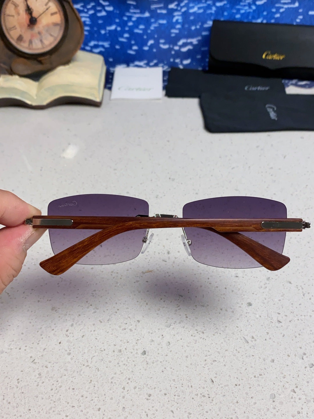 Cartier Lightweight Rimless Purple Lens Sunglasses for Men & Women - 998228 - detail image 4