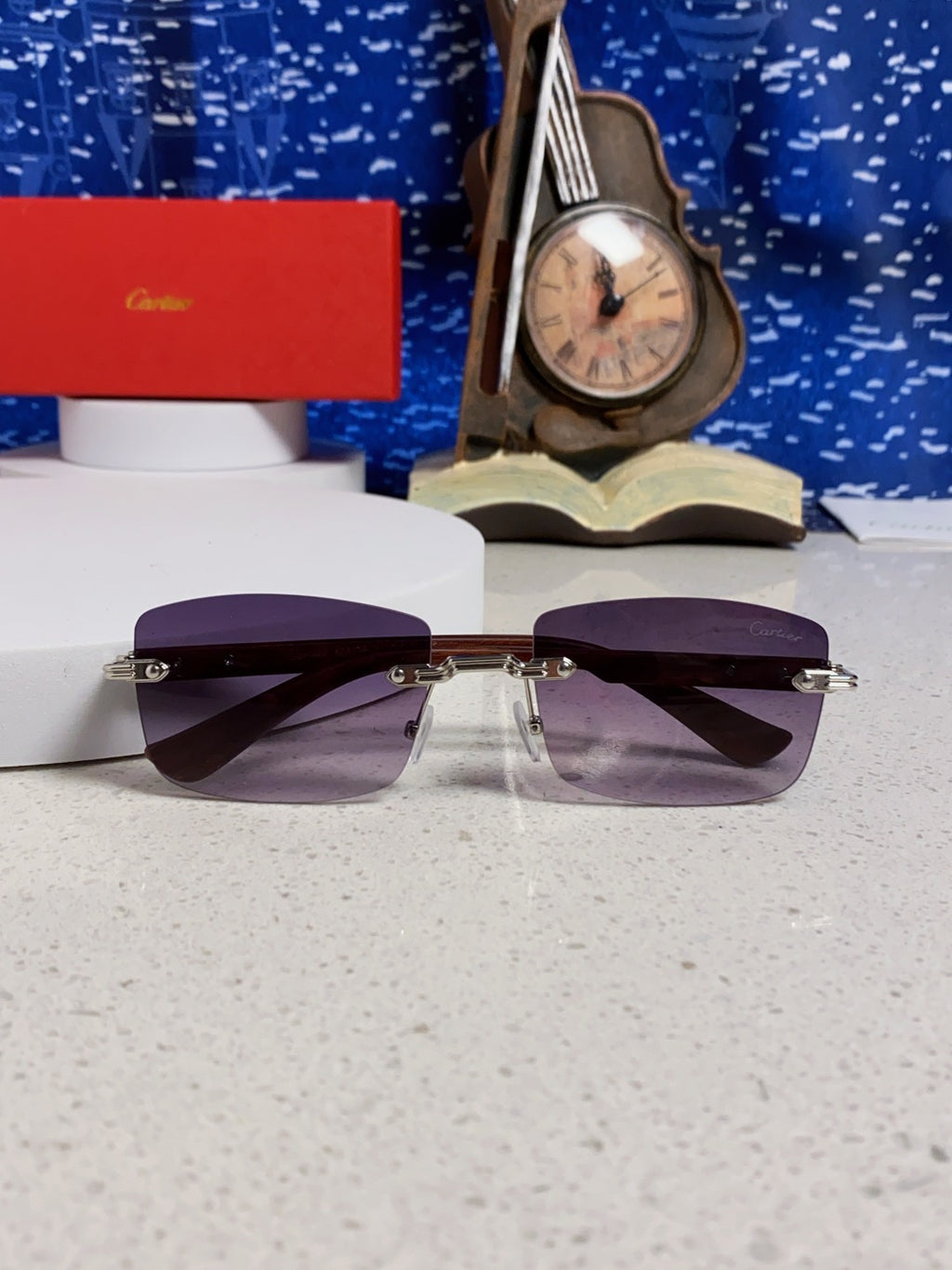 Cartier Lightweight Rimless Purple Lens Sunglasses for Men & Women - 998228 - detail image 8