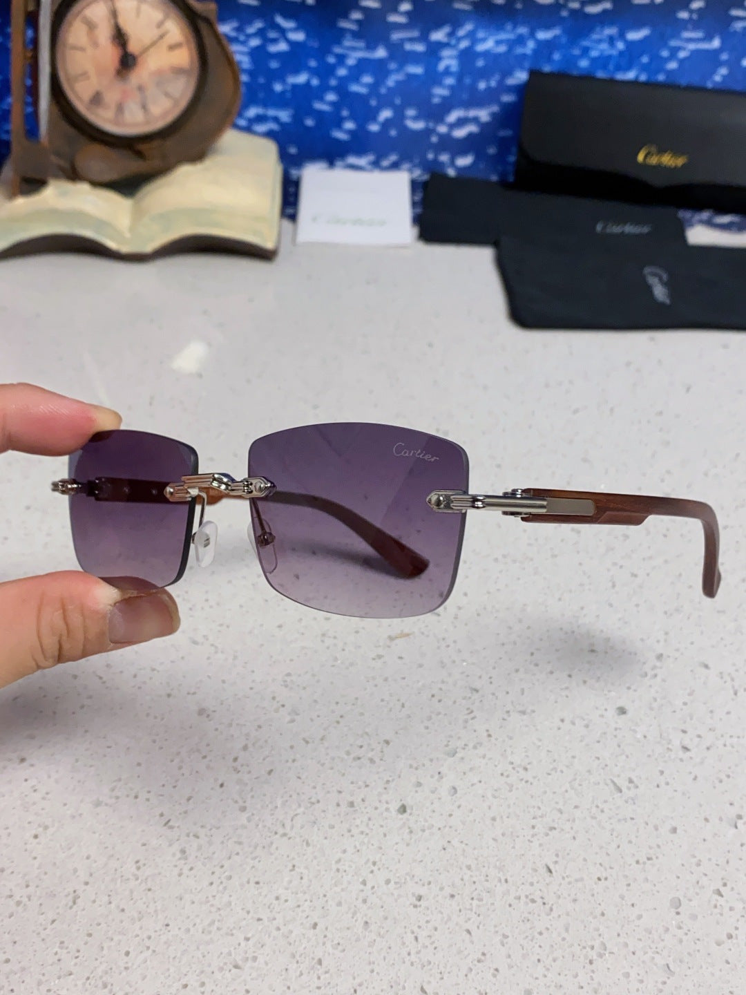 Cartier Lightweight Rimless Purple Lens Sunglasses for Men & Women - 998228 - detail image 5