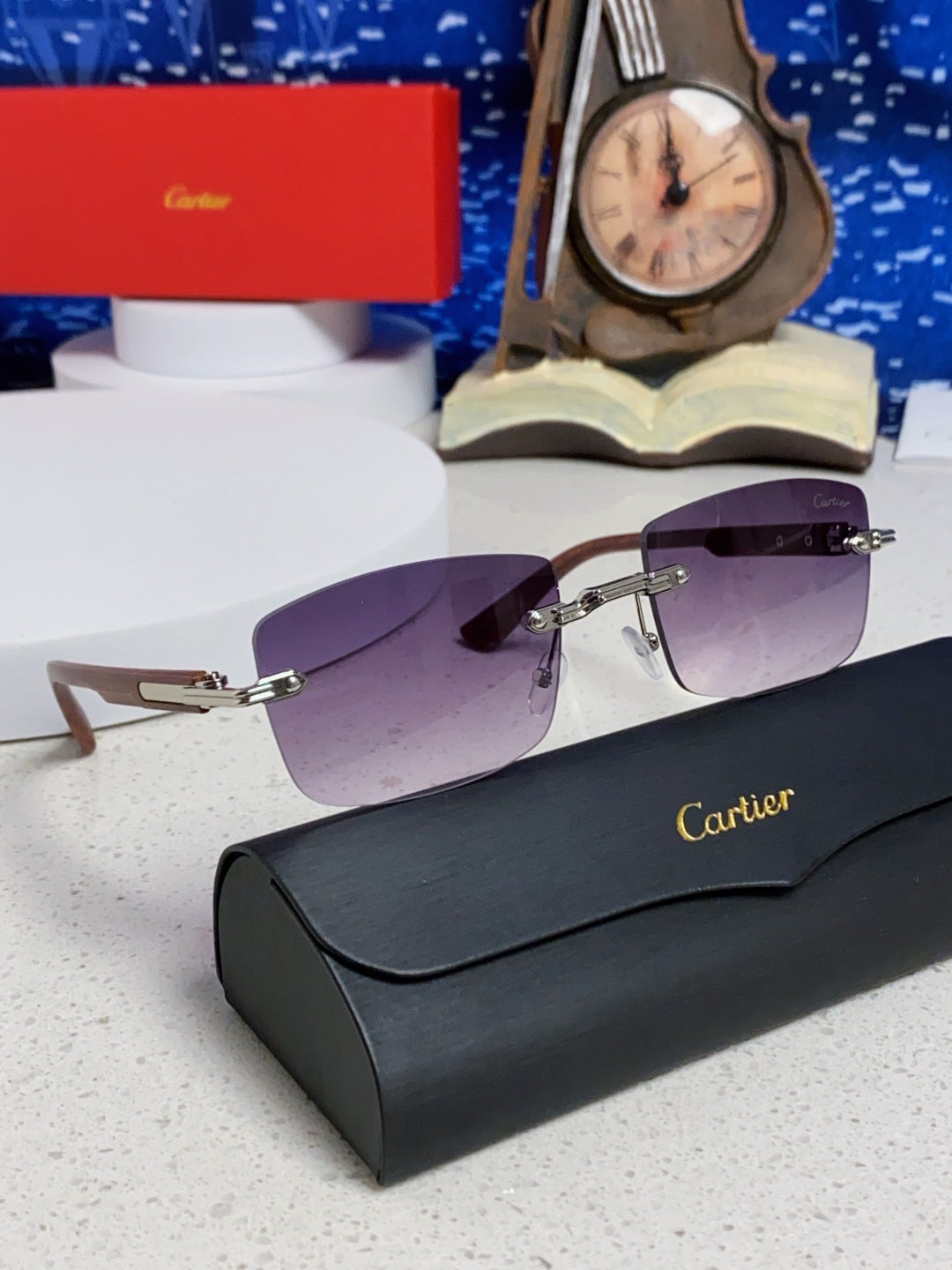 Cartier Lightweight Rimless Purple Lens Sunglasses for Men & Women - 998228 - detail image 9
