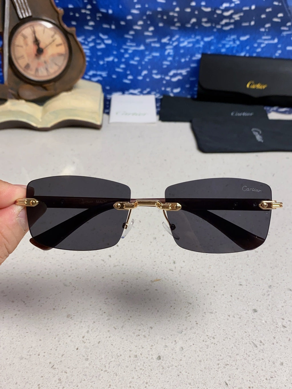 Cartier Lightweight Rimless Silver Lens Sunglasses for Men & Women - 998229 - detail image 4