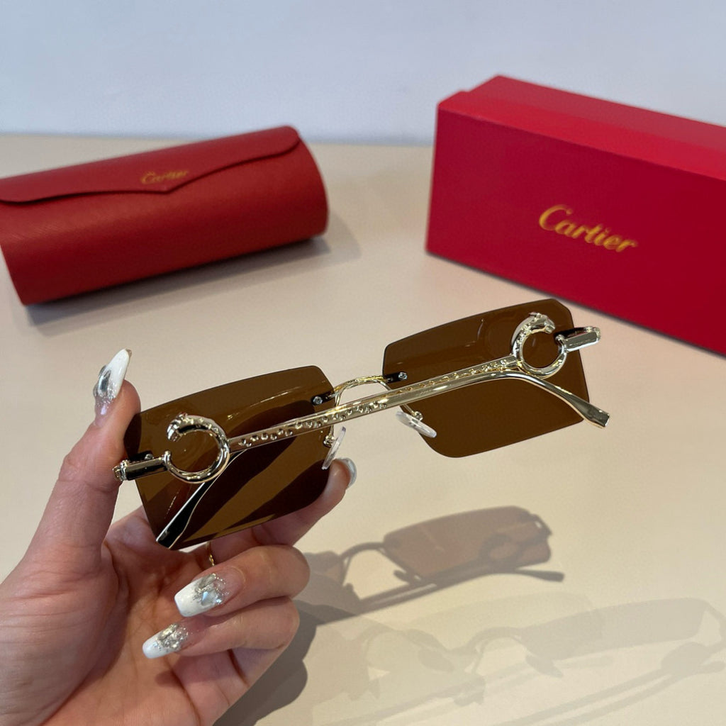 Cartier Lightweight Metal Rimless Brown Lens Sunglasses for Men & Wom - 935097 - detail image 5