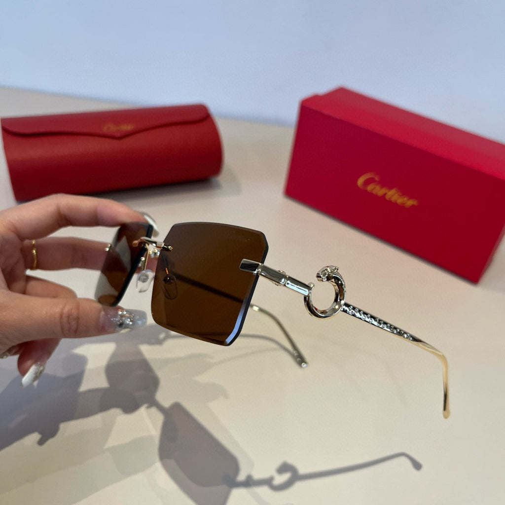 Cartier Lightweight Metal Rimless Brown Lens Sunglasses for Men & Wom - 935097 - detail image 4