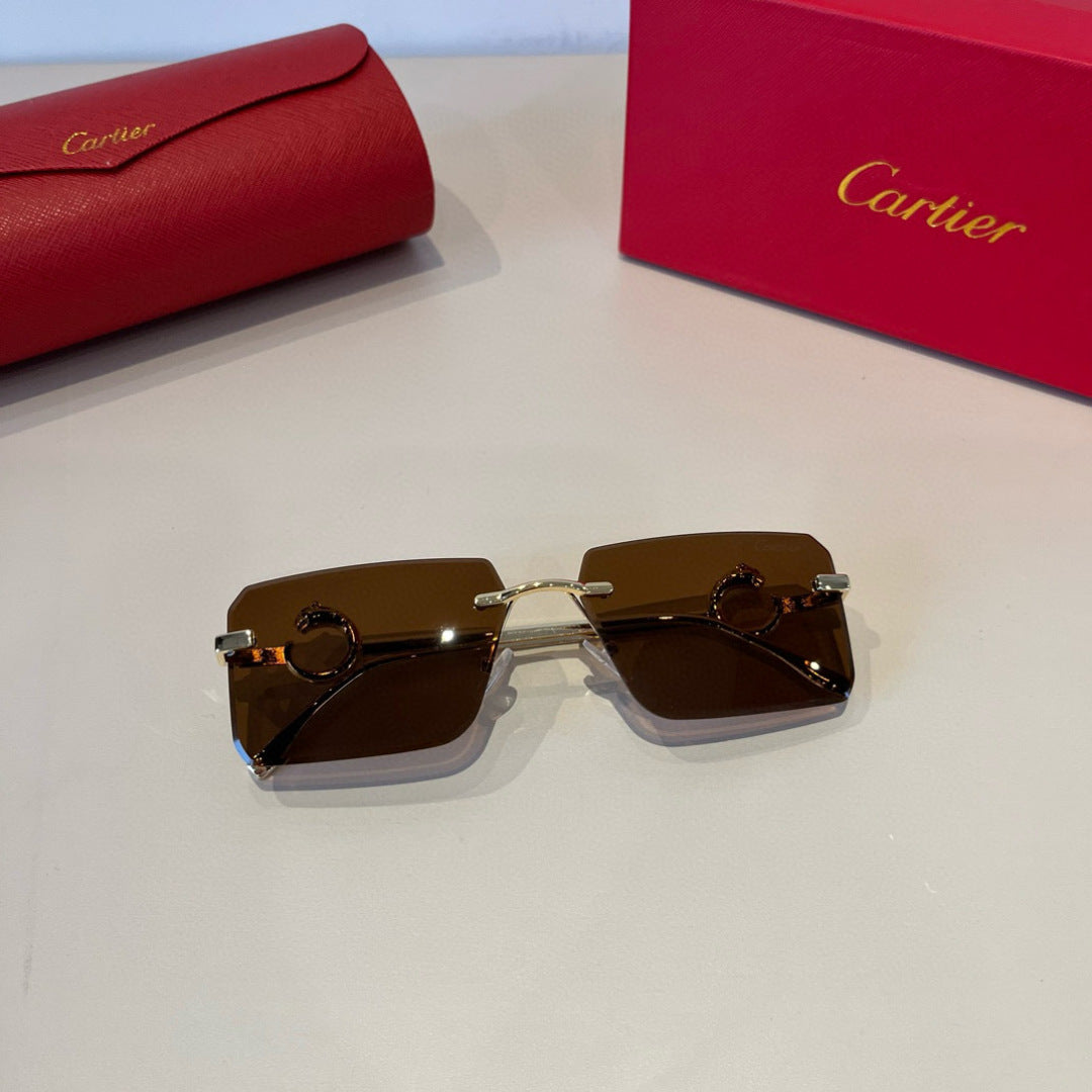 Cartier Lightweight Metal Rimless Brown Lens Sunglasses for Men & Wom - 935097 - detail image 7