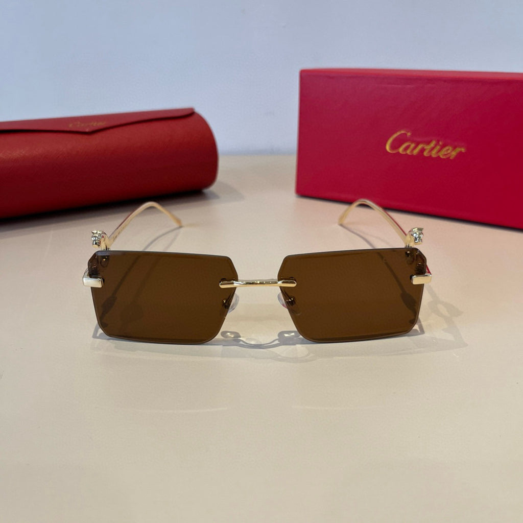 Cartier Lightweight Metal Rimless Brown Lens Sunglasses for Men & Wom - 935097 - detail image 2