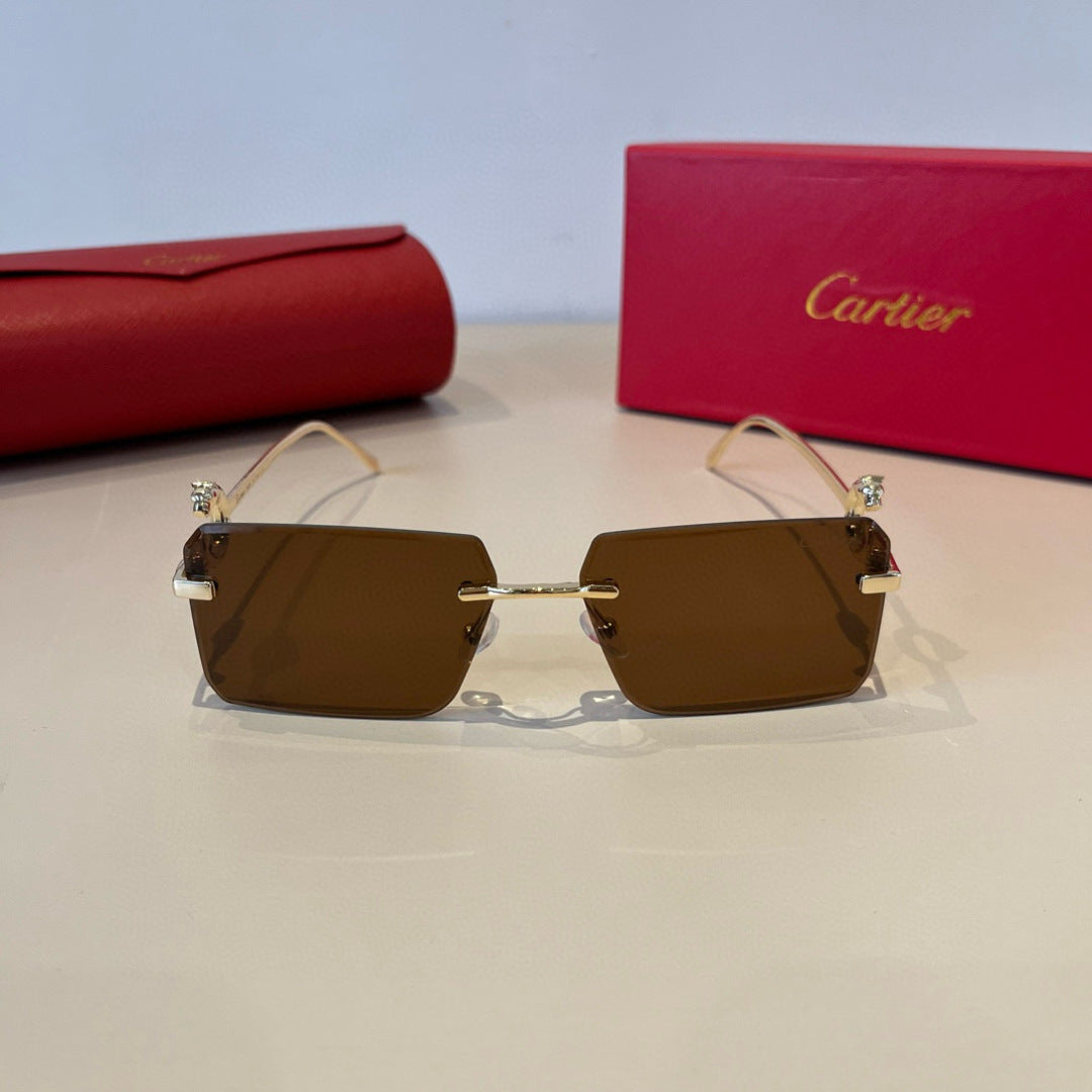 Cartier Lightweight Metal Rimless Brown Lens Sunglasses for Men & Wom - 935097 - detail image 2