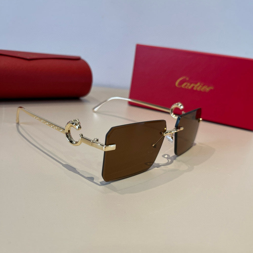 Cartier Lightweight Metal Rimless Brown Lens Sunglasses for Men & Wom - 935097
