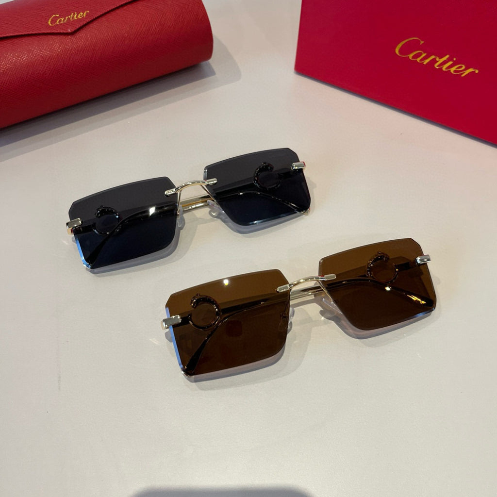 Cartier Lightweight Metal Rimless Brown Lens Sunglasses for Men & Wom - 935097 - detail image 8