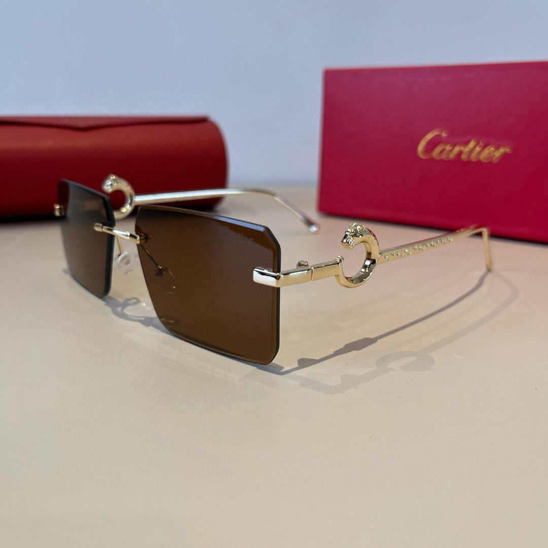 Cartier Lightweight Metal Rimless Brown Lens Sunglasses for Men & Wom - 935097 - detail image 3