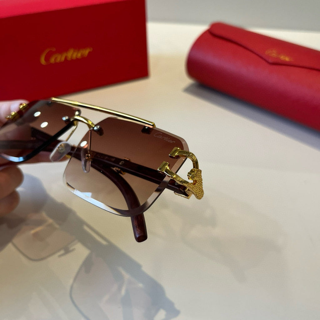 Cartier Lightweight Metal Rimless Brown Lens Sunglasses for Men & Wom - 935100 - detail image 5