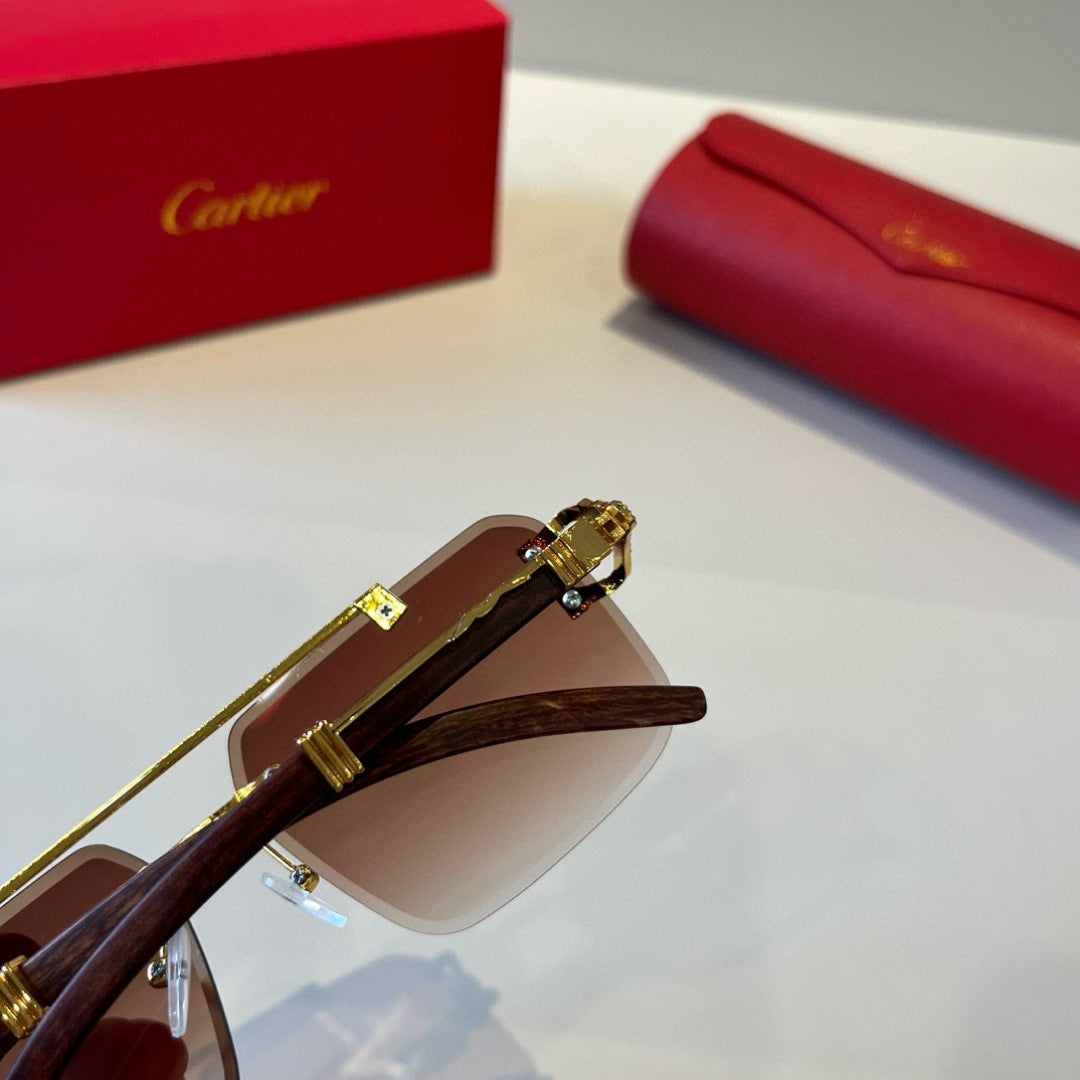 Cartier Lightweight Metal Rimless Brown Lens Sunglasses for Men & Wom - 935100 - detail image 7