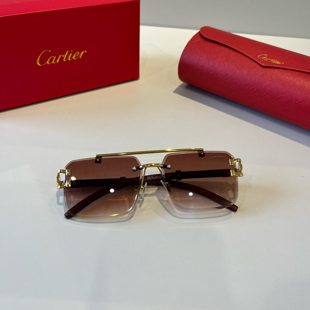 Cartier Lightweight Metal Rimless Brown Lens Sunglasses for Men & Wom - 935100 - detail image 4