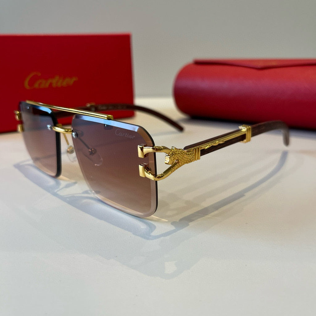 Cartier Lightweight Metal Rimless Brown Lens Sunglasses for Men & Wom - 935100 - detail image 3