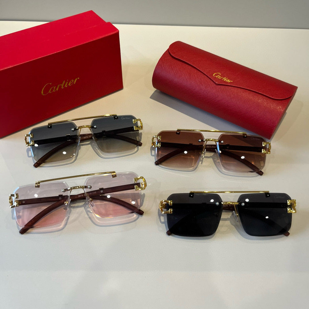 Cartier Lightweight Metal Rimless Brown Lens Sunglasses for Men & Wom - 935100 - detail image 10