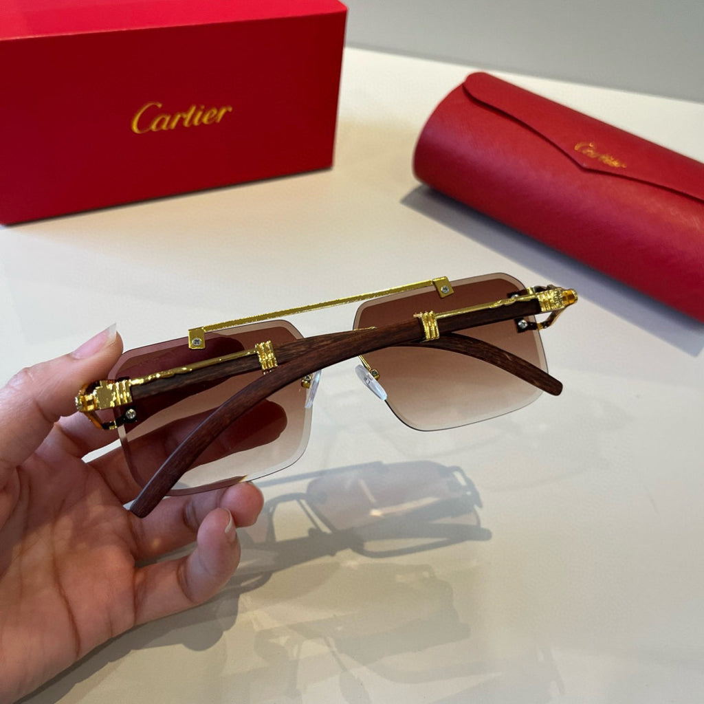 Cartier Lightweight Metal Rimless Brown Lens Sunglasses for Men & Wom - 935100 - detail image 6