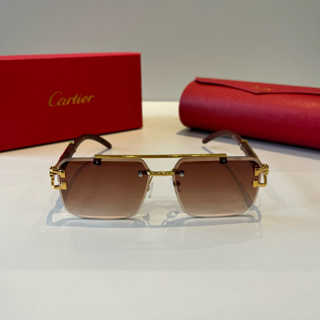 Cartier Lightweight Metal Rimless Brown Lens Sunglasses for Men & Wom - 935100 - detail image 2