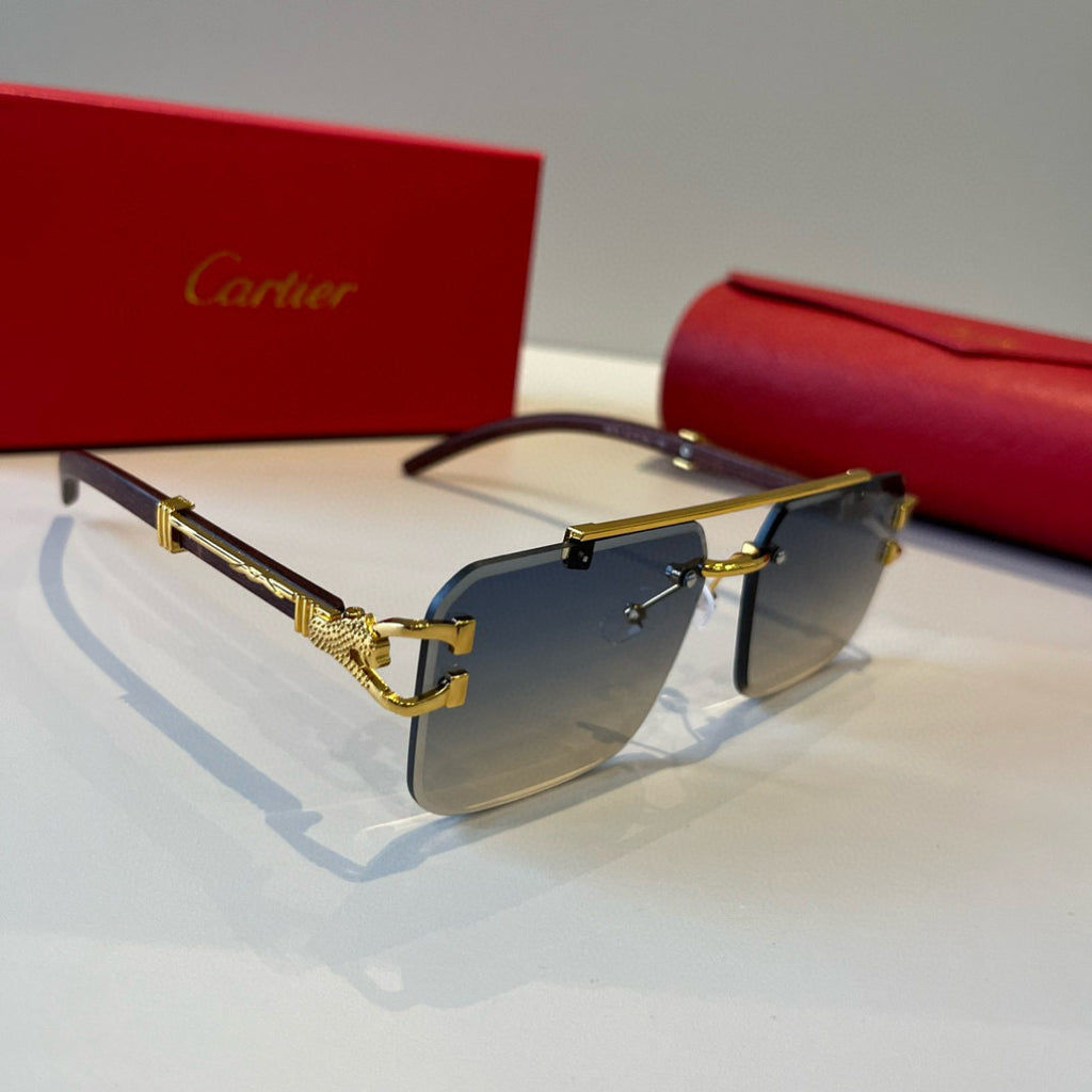 Cartier Lightweight Metal Rimless Brown Lens Sunglasses for Men & Wom - 935103