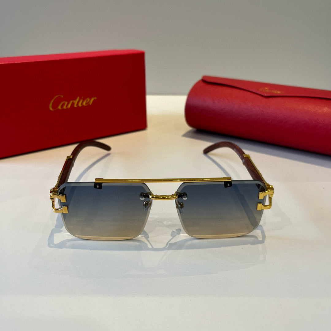 Cartier Lightweight Metal Rimless Brown Lens Sunglasses for Men & Wom - 935103 - detail image 2