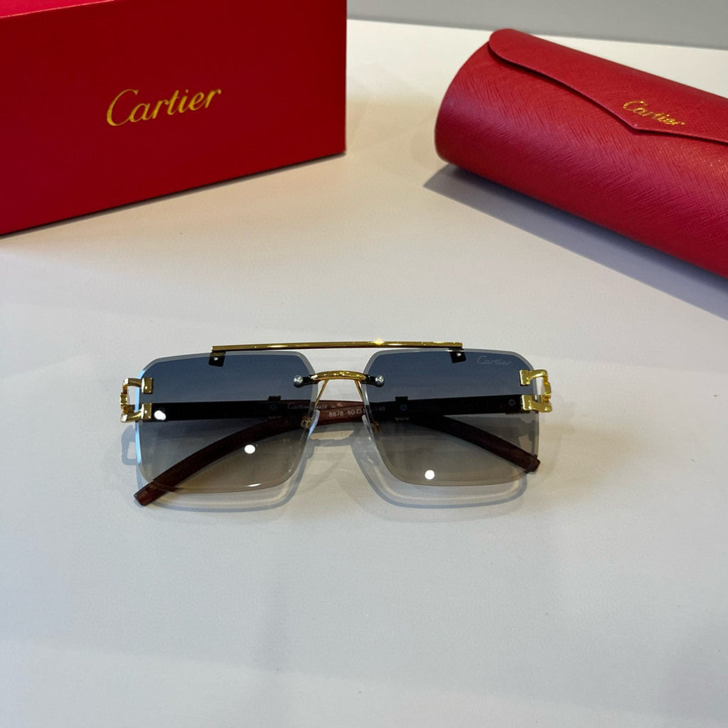 Cartier Lightweight Metal Rimless Brown Lens Sunglasses for Men & Wom - 935103 - detail image 4