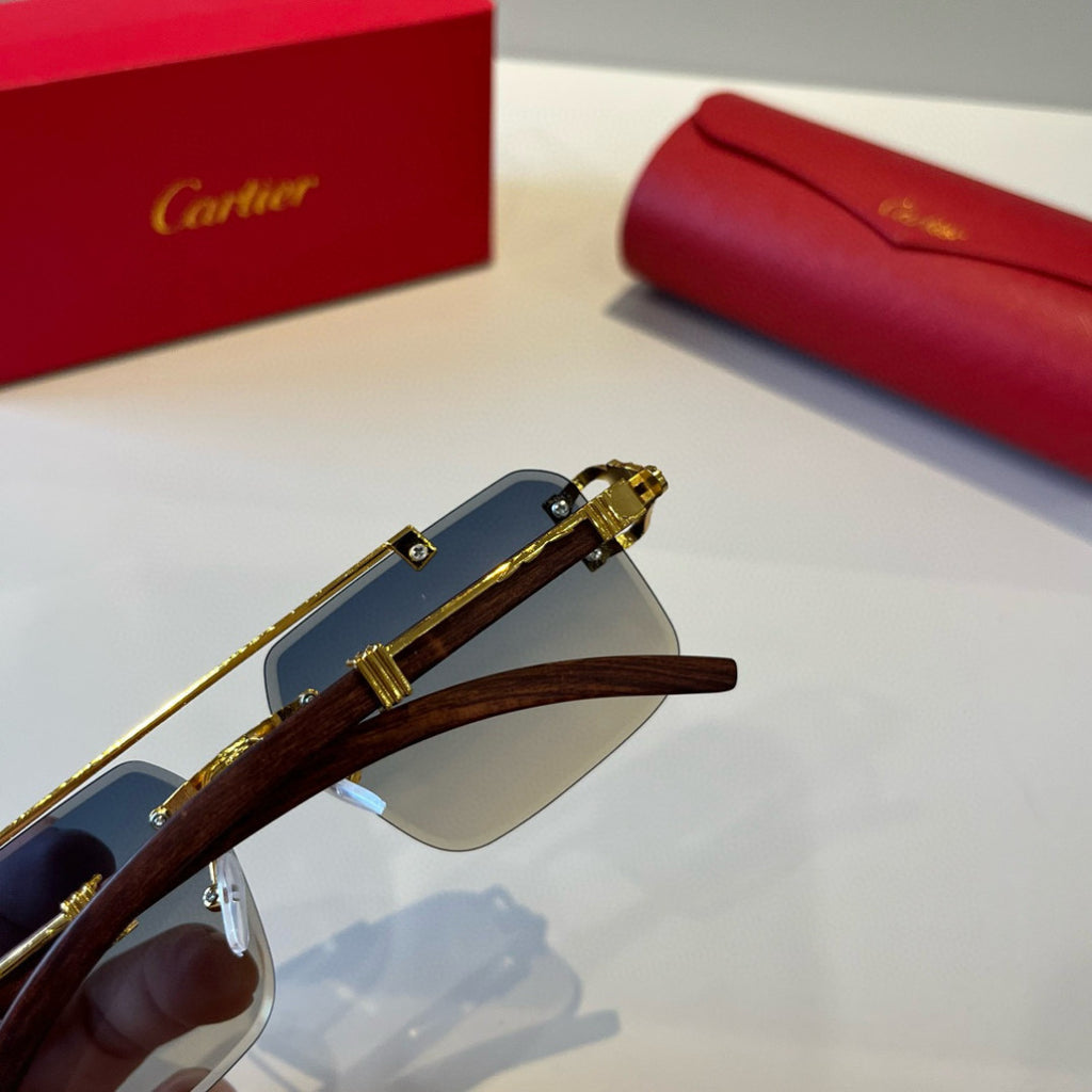 Cartier Lightweight Metal Rimless Brown Lens Sunglasses for Men & Wom - 935103 - detail image 6
