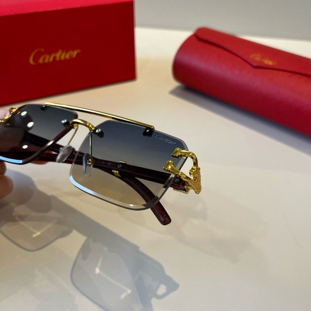 Cartier Lightweight Metal Rimless Brown Lens Sunglasses for Men & Wom - 935103 - detail image 5