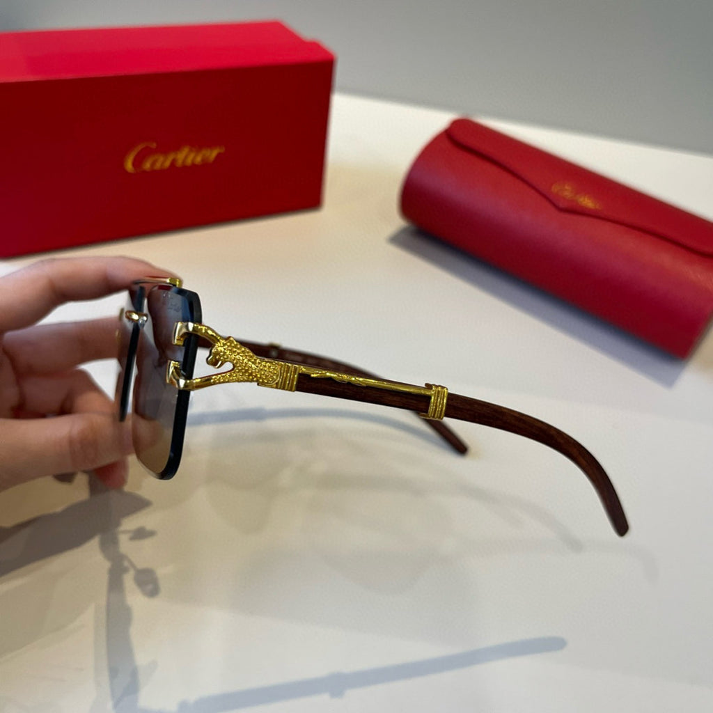 Cartier Lightweight Metal Rimless Brown Lens Sunglasses for Men & Wom - 935103 - detail image 8