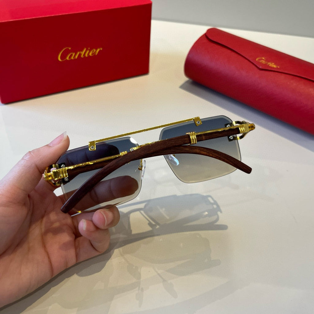 Cartier Lightweight Metal Rimless Brown Lens Sunglasses for Men & Wom - 935103 - detail image 7