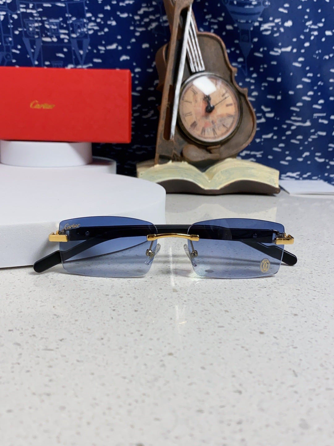 Cartier Lightweight Rimless Blue Lens Sunglasses for Men & Women - 465904 - detail image 9